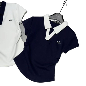 Ženski set s polo ovratnikom i šortsima, s izvezenim uzorkom, svilen sjaj, PVC tkanina, proljeće 2025