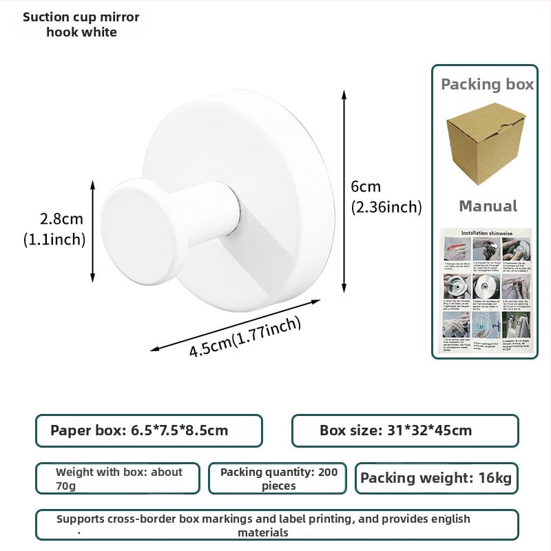 Nerūsējošā tērauda vakuuma piesūcekļa āķis sienai, dvieļiem un apģērbam, viens āķis, mūsdienīgs minimālisms, slodze 3-5 kg