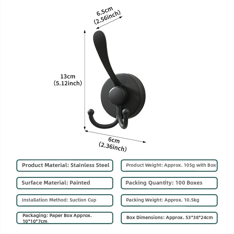 Nerūsējošā tērauda vakuuma piesūcekļa āķis sienai, dvieļiem un apģērbam, viens āķis, mūsdienīgs minimālisms, slodze 3-5 kg