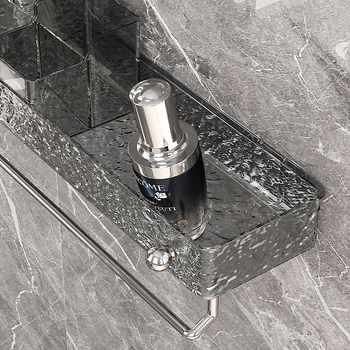 Vannas istabas sienas uzglabāšanas plaukts — bez urbšanas, plastmasas kosmētikas un dvieļu organizētājs