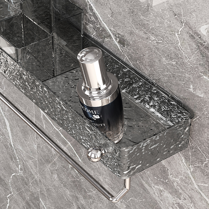 Vannas istabas sienas uzglabāšanas plaukts — bez urbšanas, plastmasas kosmētikas un dvieļu organizētājs