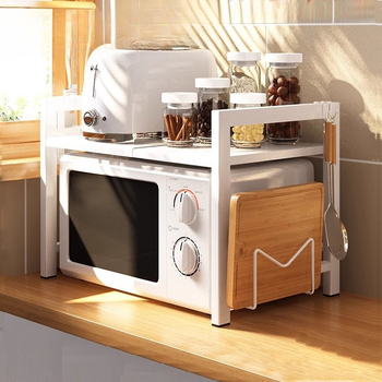 Ištempiamas virtuvės lentyna mikrobangų krosnelėms ir ryžių virimui, dviejų lygių dizainas, anglies plienas, be montavimo, skirtas stalviršio naudojimui