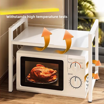 Ištempiamas virtuvės lentyna mikrobangų krosnelėms ir ryžių virimui, dviejų lygių dizainas, anglies plienas, be montavimo, skirtas stalviršio naudojimui