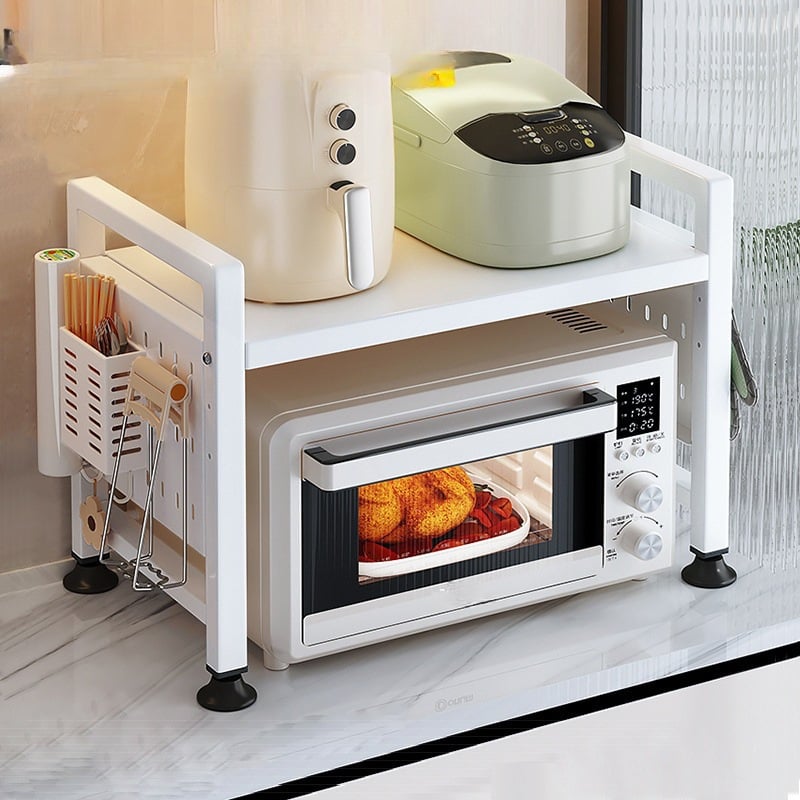 Ištempiamas virtuvės lentyna mikrobangų krosnelėms ir ryžių virimui, dviejų lygių dizainas, anglies plienas, be montavimo, skirtas stalviršio naudojimui