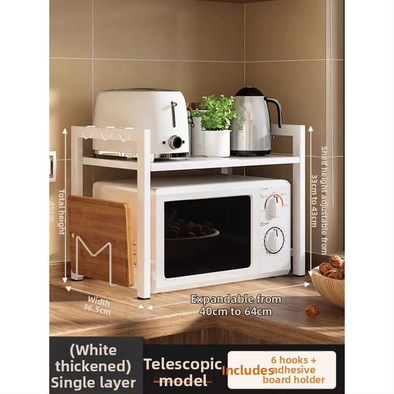 Ištempiamas virtuvės lentyna mikrobangų krosnelėms ir ryžių virimui, dviejų lygių dizainas, anglies plienas, be montavimo, skirtas stalviršio naudojimui