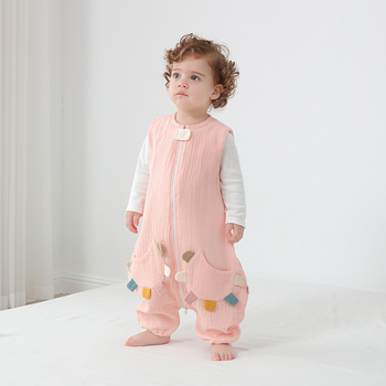 Sac de dormit pentru bebeluși cu picioare separate, din bumbac pur țesut gază, fără umplutură, stil vestă, fermoar din nylon, absorbție a umezelii, pentru nou-născuți (0–12 luni), potrivit pentru toate anotimpurile