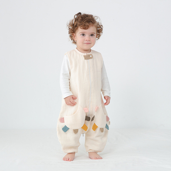 Sac de dormit pentru bebeluși cu picioare separate, din bumbac pur țesut gază, fără umplutură, stil vestă, fermoar din nylon, absorbție a umezelii, pentru nou-născuți (0–12 luni), potrivit pentru toate anotimpurile