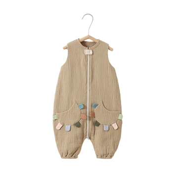 Sac de dormit pentru bebeluși cu picioare separate, din bumbac pur țesut gază, fără umplutură, stil vestă, fermoar din nylon, absorbție a umezelii, pentru nou-născuți (0–12 luni), potrivit pentru toate anotimpurile
