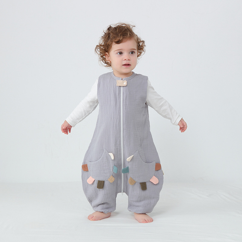 Sac de dormit pentru bebeluși cu picioare separate, din bumbac pur țesut gază, fără umplutură, stil vestă, fermoar din nylon, absorbție a umezelii, pentru nou-născuți (0–12 luni), potrivit pentru toate anotimpurile