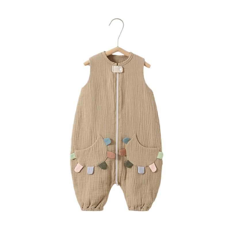 Sac de dormit pentru bebeluși cu picioare separate, din bumbac pur țesut gază, fără umplutură, stil vestă, fermoar din nylon, absorbție a umezelii, pentru nou-născuți (0–12 luni), potrivit pentru toate anotimpurile