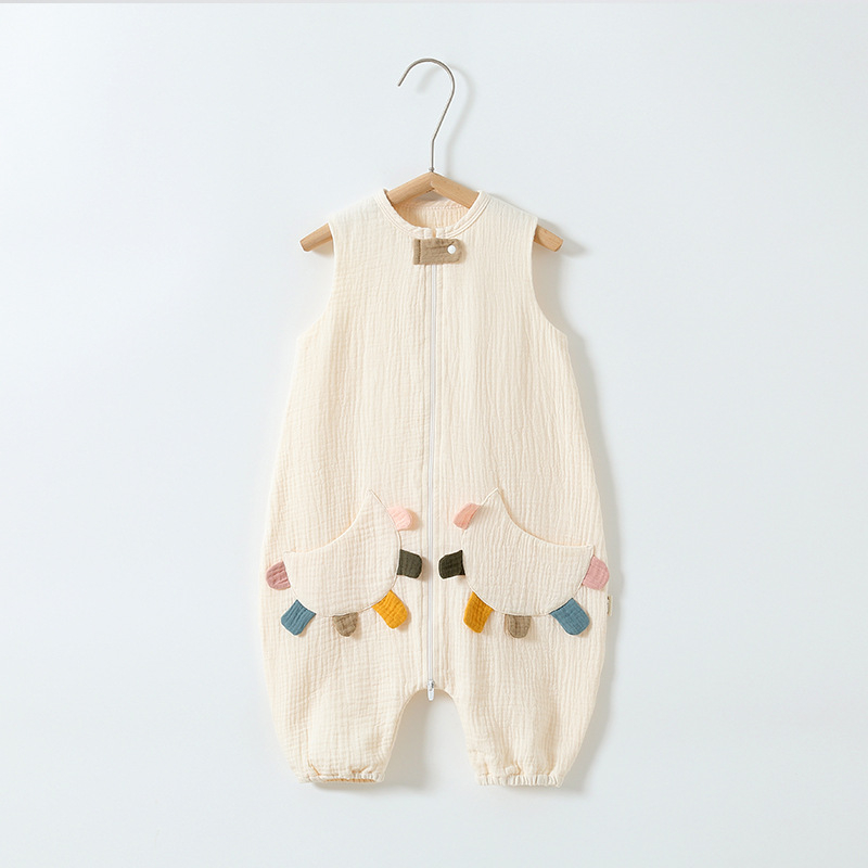 Sac de dormit pentru bebeluși cu picioare separate, din bumbac pur țesut gază, fără umplutură, stil vestă, fermoar din nylon, absorbție a umezelii, pentru nou-născuți (0–12 luni), potrivit pentru toate anotimpurile