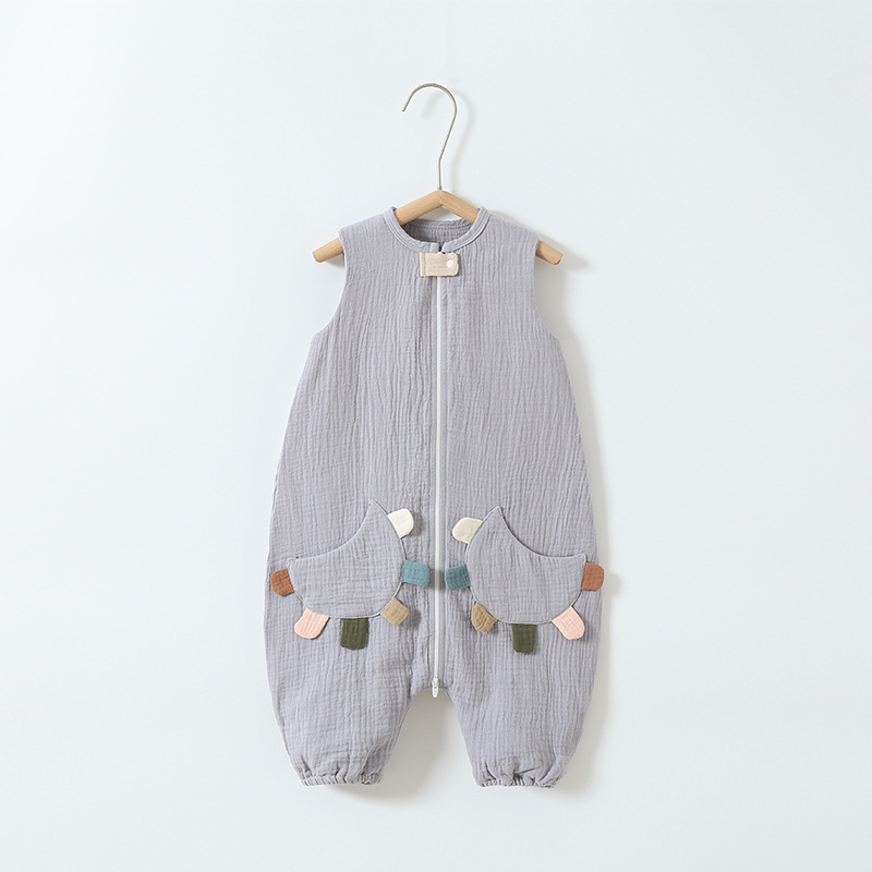 Sac de dormit pentru bebeluși cu picioare separate, din bumbac pur țesut gază, fără umplutură, stil vestă, fermoar din nylon, absorbție a umezelii, pentru nou-născuți (0–12 luni), potrivit pentru toate anotimpurile