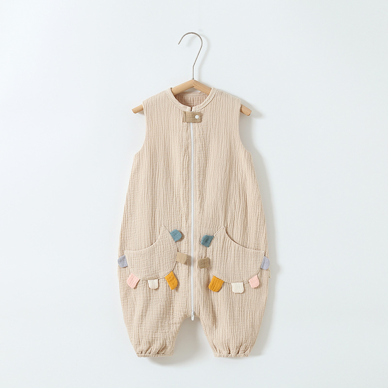 Sac de dormit pentru bebeluși cu picioare separate, din bumbac pur țesut gază, fără umplutură, stil vestă, fermoar din nylon, absorbție a umezelii, pentru nou-născuți (0–12 luni), potrivit pentru toate anotimpurile
