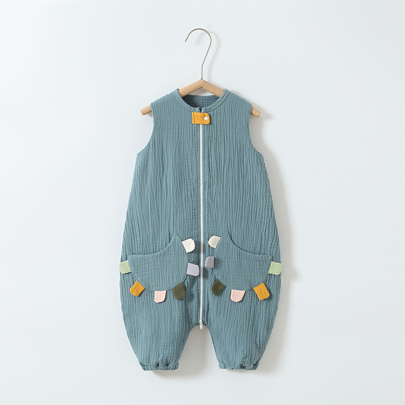 Sac de dormit pentru bebeluși cu picioare separate, din bumbac pur țesut gază, fără umplutură, stil vestă, fermoar din nylon, absorbție a umezelii, pentru nou-născuți (0–12 luni), potrivit pentru toate anotimpurile