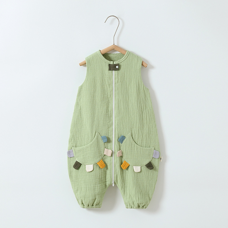 Sac de dormit pentru bebeluși cu picioare separate, din bumbac pur țesut gază, fără umplutură, stil vestă, fermoar din nylon, absorbție a umezelii, pentru nou-născuți (0–12 luni), potrivit pentru toate anotimpurile