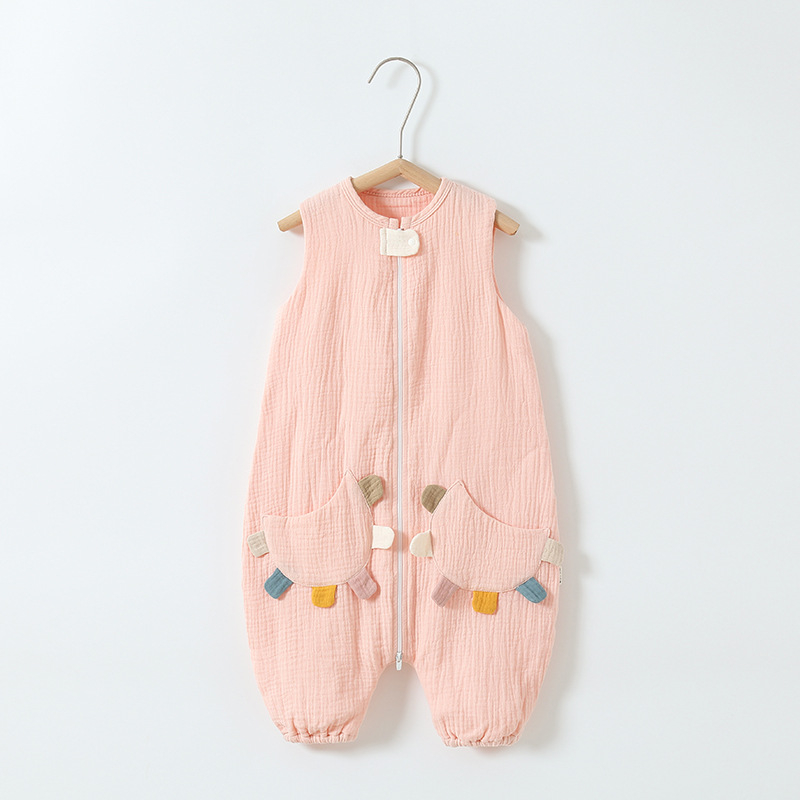 Sac de dormit pentru bebeluși cu picioare separate, din bumbac pur țesut gază, fără umplutură, stil vestă, fermoar din nylon, absorbție a umezelii, pentru nou-născuți (0–12 luni), potrivit pentru toate anotimpurile