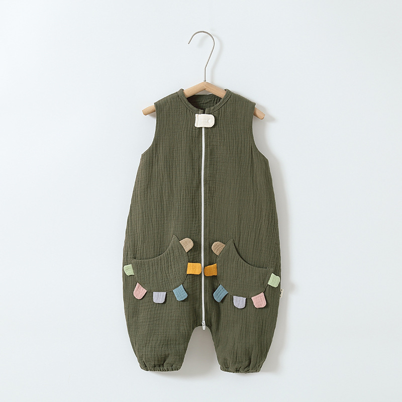 Sac de dormit pentru bebeluși cu picioare separate, din bumbac pur țesut gază, fără umplutură, stil vestă, fermoar din nylon, absorbție a umezelii, pentru nou-născuți (0–12 luni), potrivit pentru toate anotimpurile
