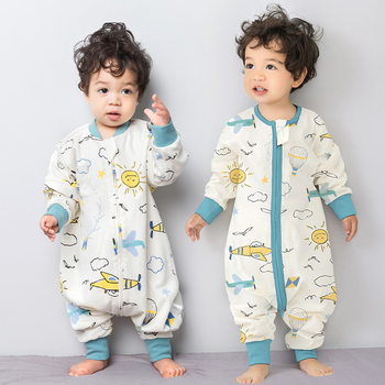 Dječji spavaći vak od čiste pamuka (≥95%), jednodjelni sloj, s podijeljenim nogama, s odvojivim rukavima, s karikaturalnim uzorkom, za djecu od 0 do 6 godina.
