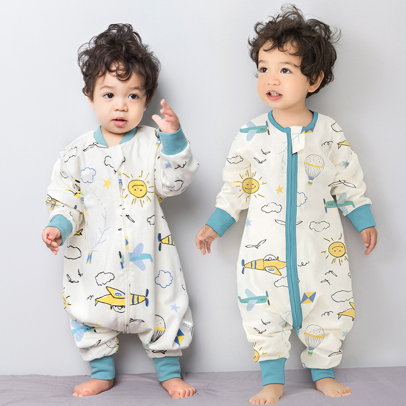 Dječji spavaći vak od čiste pamuka (≥95%), jednodjelni sloj, s podijeljenim nogama, s odvojivim rukavima, s karikaturalnim uzorkom, za djecu od 0 do 6 godina.