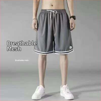 Vyriški krepšinio šortai, penkių ketvirtinių ilgis, poliesterio tinklo greitai džiūstantis audinys, tiesus kirpimas, vasaros sportui