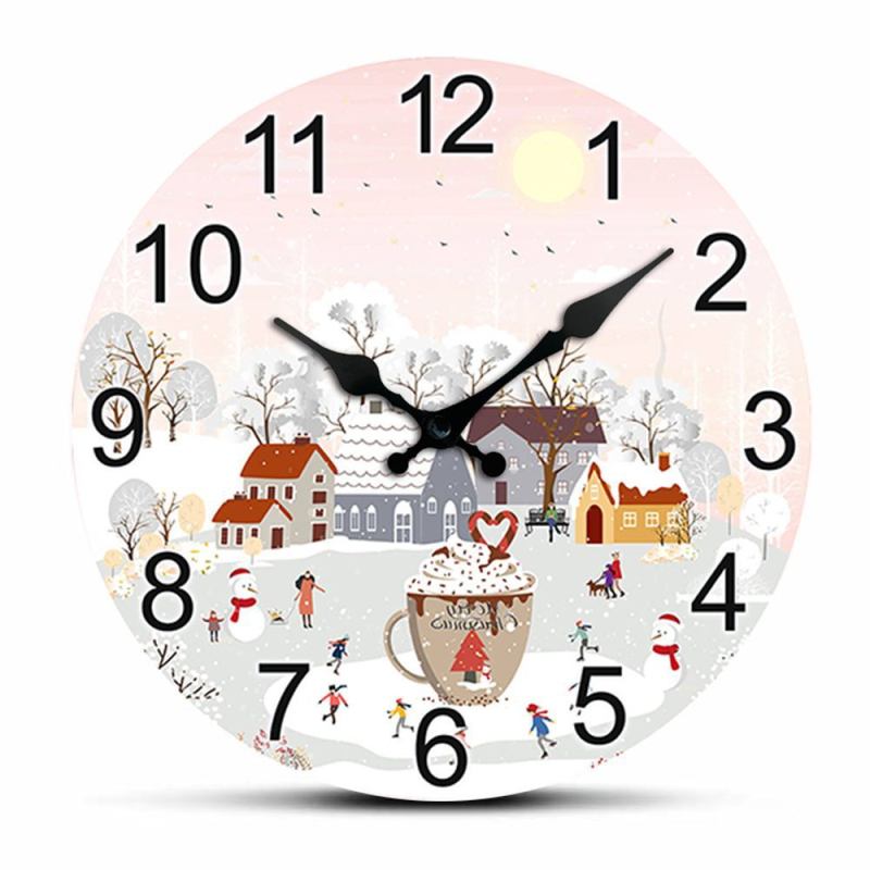Kalėdiniai sieniniai laikrodžiai su karikatūriniu dizainu, apvalus cifernikas, kvarcinis mechanizmas, baterijomis maitinamas, Jiali 365, ciferniko medžiaga: tanki plokštė, 5 mm storis