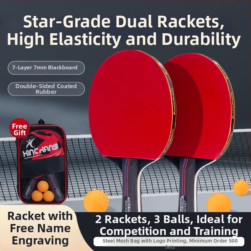 Kaks pingpongi raketi komplekti shakehand käepidemega, kõrge elastsus, poplar leht, positiivse liimiga kumm, kaasas kate ja 3 palli