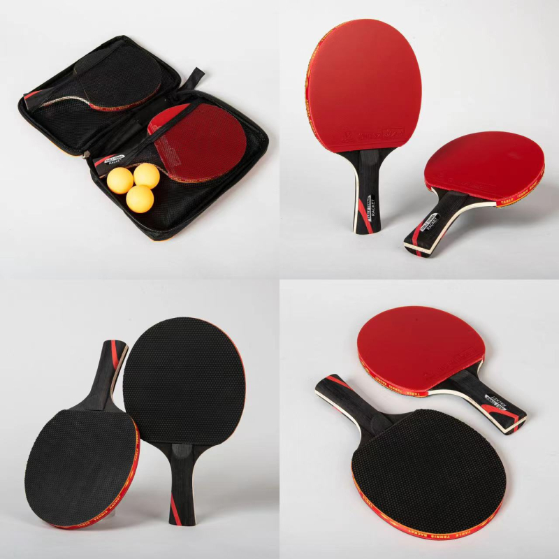 Kaks pingpongi raketi komplekti shakehand käepidemega, kõrge elastsus, poplar leht, positiivse liimiga kumm, kaasas kate ja 3 palli
