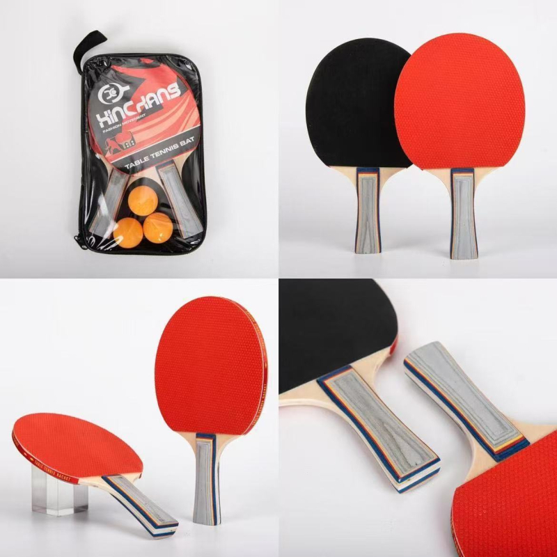 Kaks pingpongi raketi komplekti shakehand käepidemega, kõrge elastsus, poplar leht, positiivse liimiga kumm, kaasas kate ja 3 palli