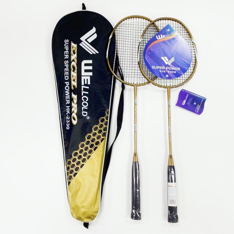 Welker HK2232 badmintonireket, alumiiniumist raam, nailonist strings, kaal 85–89 g, käepideme paksus G4, horisontaalne löök