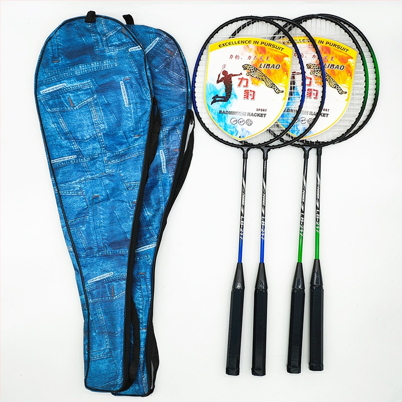 Leopard badmintonireket kotiga, raami koostis: raua sulam, kaal 95–100 g, otsene löök, polüestertugevõrk, käepideme paksus G5