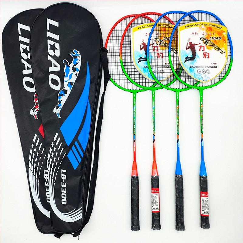 Leopard badmintonireket kotiga, raami koostis: raua sulam, kaal 95–100 g, otsene löök, polüestertugevõrk, käepideme paksus G5