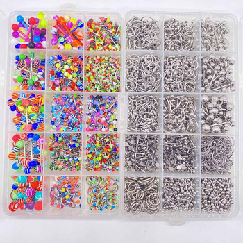 Комплект пирсинг бижута — неръждаема стомана, електроплакиране, U-образна форма; включва носна халка, носна шпилка, пирсинг за вежди, пъпна халка