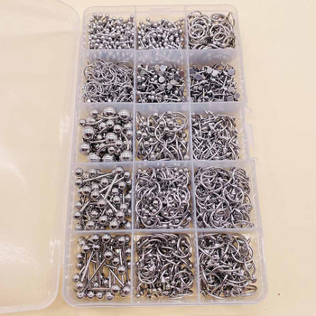 Комплект пирсинг бижута — неръждаема стомана, електроплакиране, U-образна форма; включва носна халка, носна шпилка, пирсинг за вежди, пъпна халка