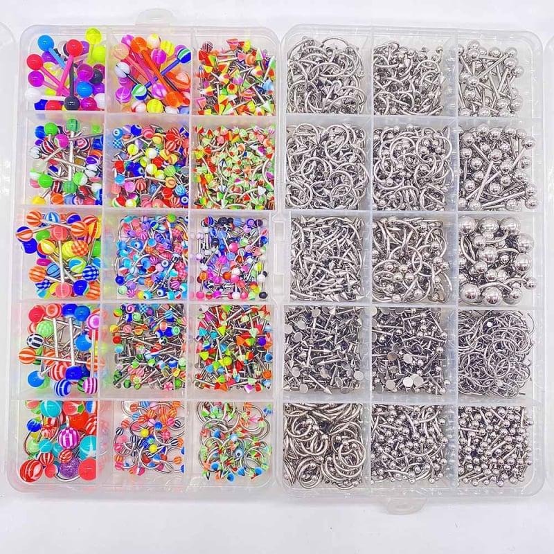 Комплект пирсинг бижута — неръждаема стомана, електроплакиране, U-образна форма; включва носна халка, носна шпилка, пирсинг за вежди, пъпна халка