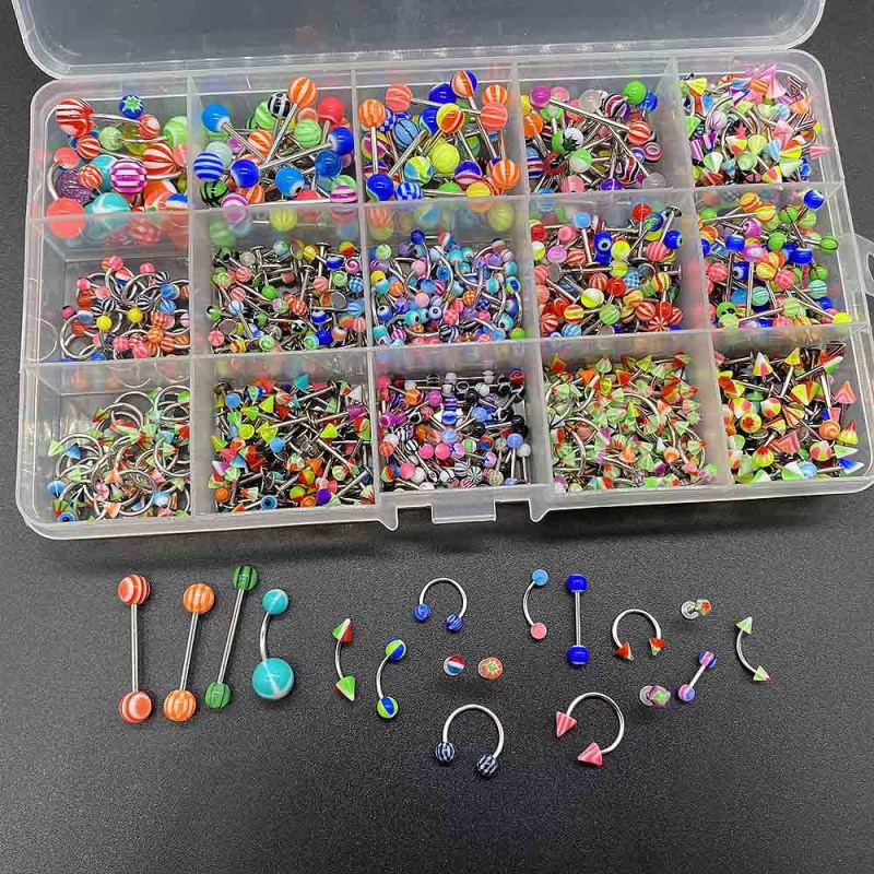 Комплект пирсинг бижута — неръждаема стомана, електроплакиране, U-образна форма; включва носна халка, носна шпилка, пирсинг за вежди, пъпна халка