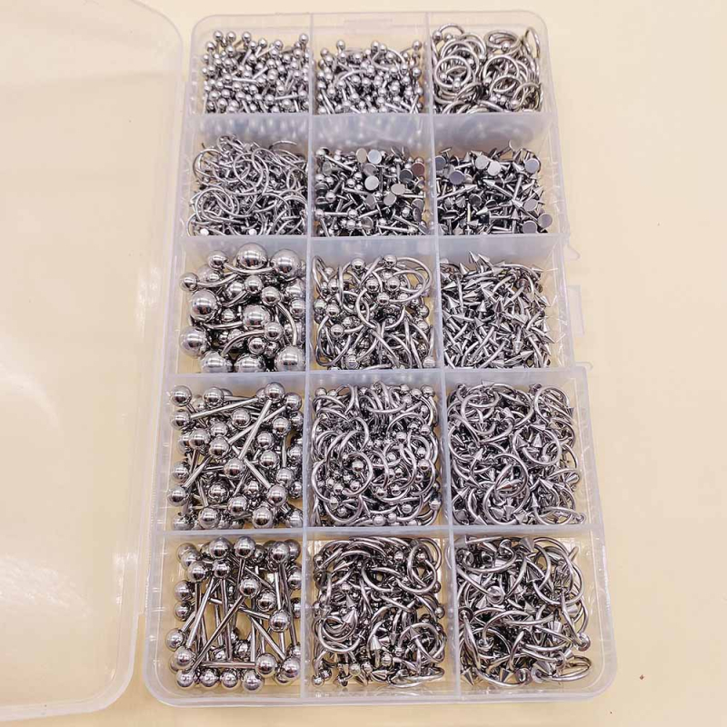 Комплект пирсинг бижута — неръждаема стомана, електроплакиране, U-образна форма; включва носна халка, носна шпилка, пирсинг за вежди, пъпна халка