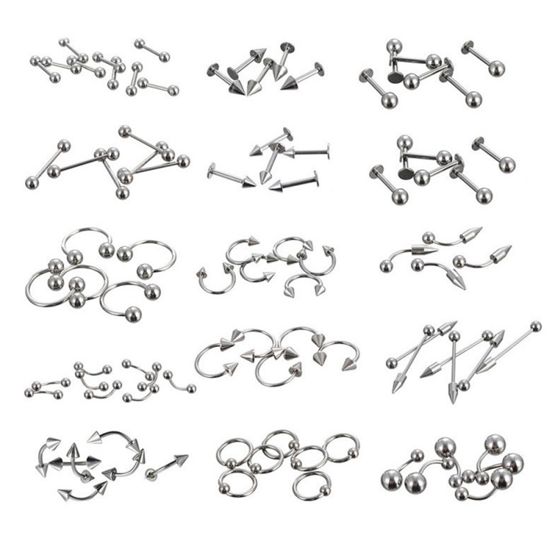 Комплект пирсинг бижута — неръждаема стомана, електроплакиране, U-образна форма; включва носна халка, носна шпилка, пирсинг за вежди, пъпна халка
