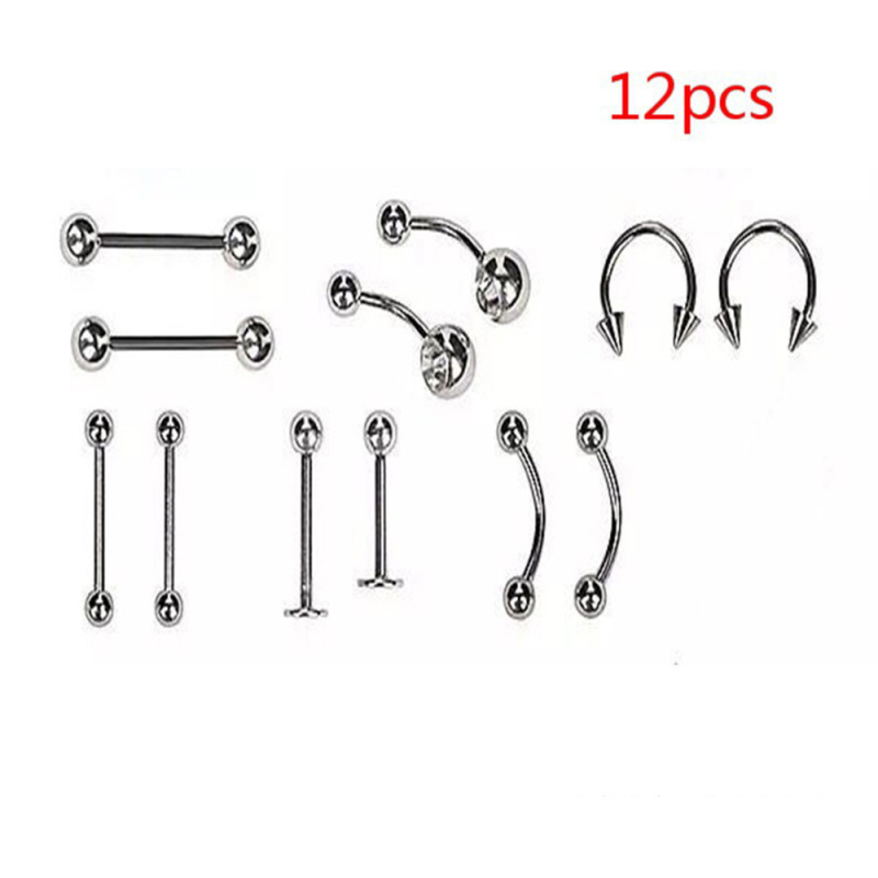 Комплект пирсинг бижута — неръждаема стомана, електроплакиране, U-образна форма; включва носна халка, носна шпилка, пирсинг за вежди, пъпна халка