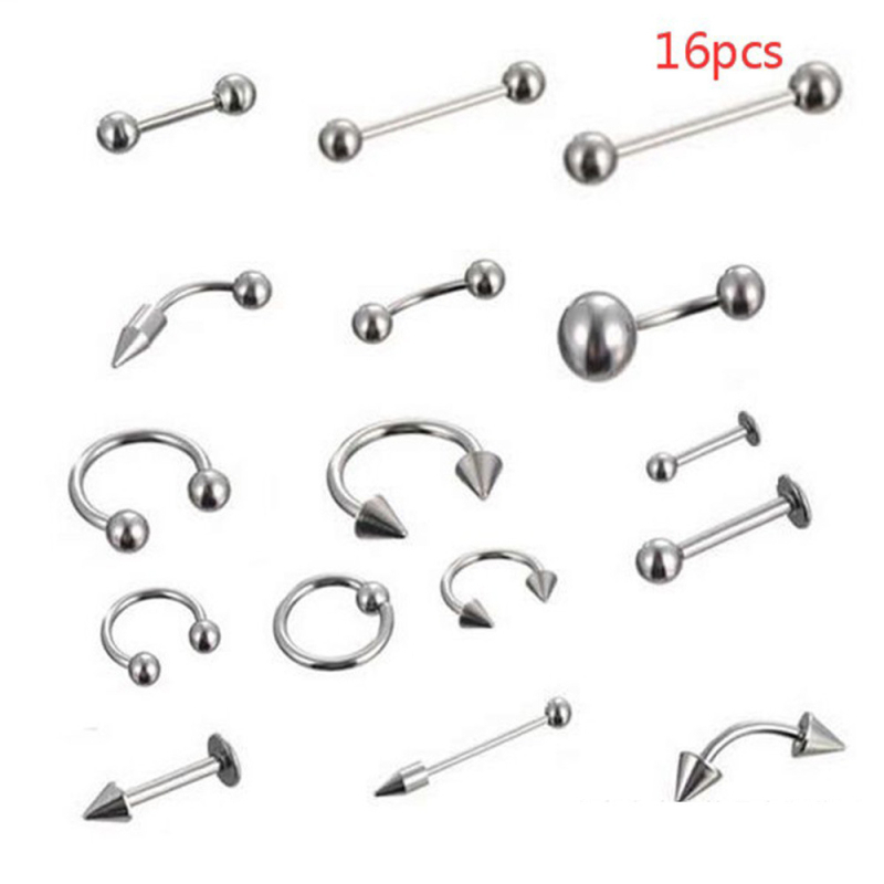 Комплект пирсинг бижута — неръждаема стомана, електроплакиране, U-образна форма; включва носна халка, носна шпилка, пирсинг за вежди, пъпна халка