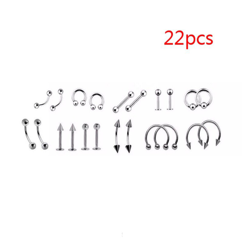 Комплект пирсинг бижута — неръждаема стомана, електроплакиране, U-образна форма; включва носна халка, носна шпилка, пирсинг за вежди, пъпна халка