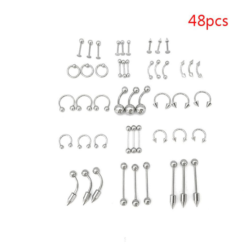 Комплект пирсинг бижута — неръждаема стомана, електроплакиране, U-образна форма; включва носна халка, носна шпилка, пирсинг за вежди, пъпна халка