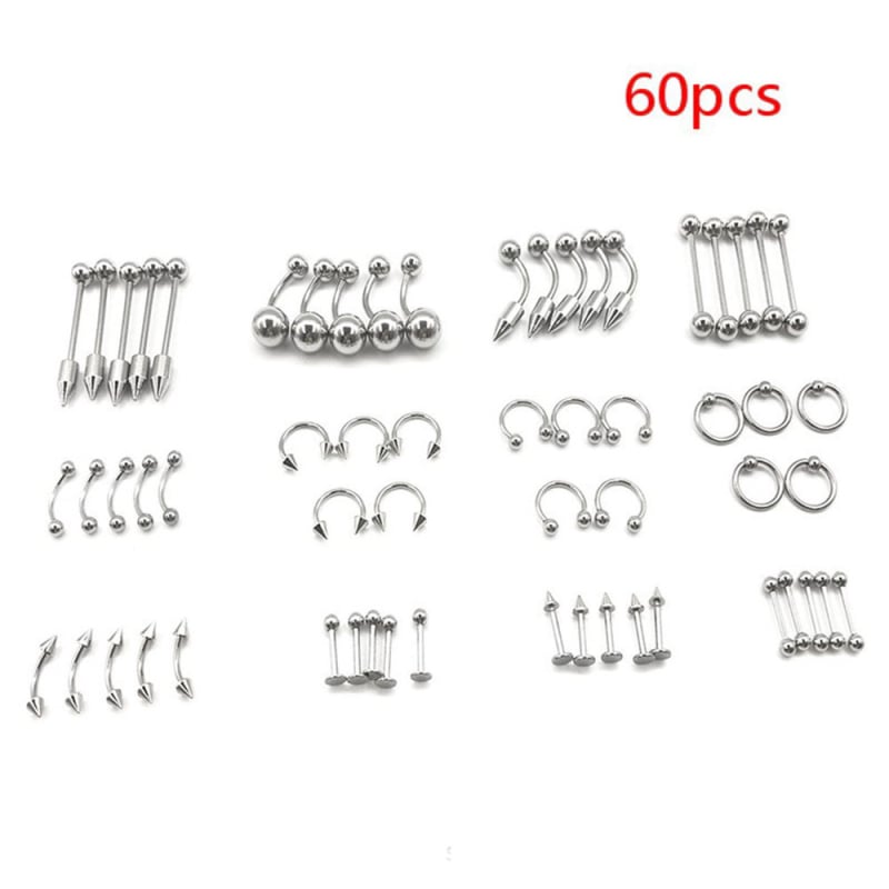 Комплект пирсинг бижута — неръждаема стомана, електроплакиране, U-образна форма; включва носна халка, носна шпилка, пирсинг за вежди, пъпна халка