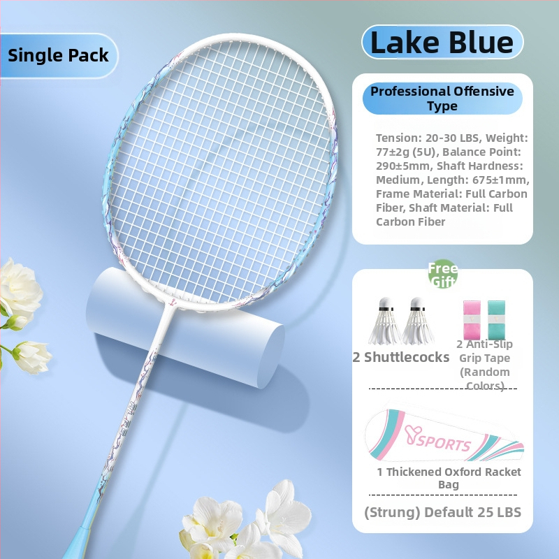Badmintoni reketi komplekt – täielik süsinikfiberram, ultra-kerge 75–79 g, pinge 20–30 lb, tasakaalustatud pea 5U