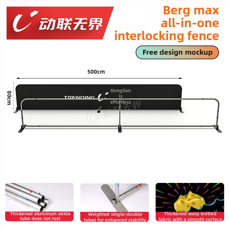 Mobilā pickleball un tenisa barjera ar reklāmas displeja statīvu, saliekamā A‑versija kortam. Materiāls: bieza warp‑knit audums 250 g/m²; alumīnija caurule nerūsē. Svars: 5,2 kg. Piemērots pickleball, futbolam un kampusa sporta zonu atdalīšanai; pielāgojam