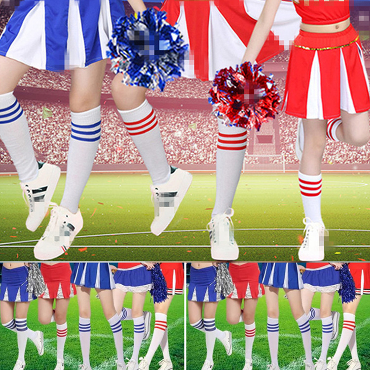 Keskmise pikkusega jalgpallisokid, õhukesed polüester-puuvillase segu treeninguks, tantsuetendusteks ja cheerleadingu jaoks