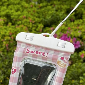 Karikatūras dizaina ūdensdroša telefona somiņa ar skārienjūtīgu ekrānu, PVC materiāls, trīslocījuma konstrukcija ar gaisa spilveniem, kakla siksna