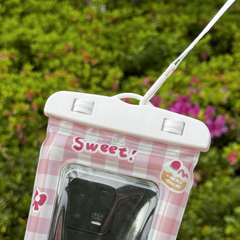 Karikatūras dizaina ūdensdroša telefona somiņa ar skārienjūtīgu ekrānu, PVC materiāls, trīslocījuma konstrukcija ar gaisa spilveniem, kakla siksna