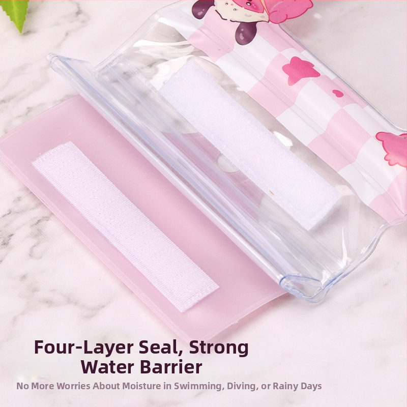 Animovaná vodotesná taška na telefón s dotykovým displejom, PVC materiál, trojité skladanie s airbagom, dizajn karikatúry