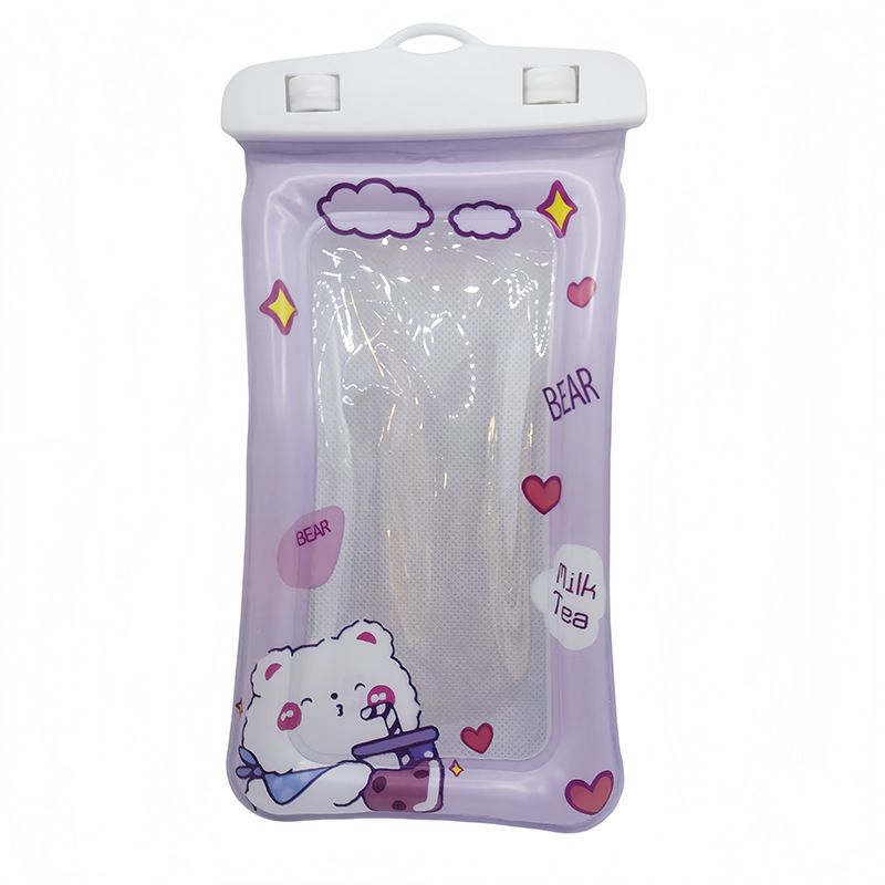 Karikatūras dizaina ūdensdroša telefona somiņa ar skārienjūtīgu ekrānu, PVC materiāls, trīslocījuma konstrukcija ar gaisa spilveniem, kakla siksna