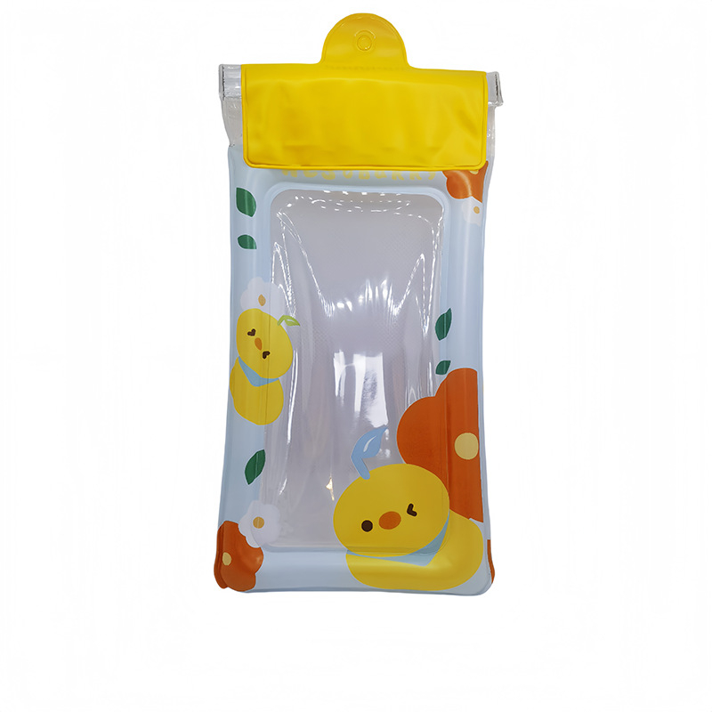 Karikatūras dizaina ūdensdroša telefona somiņa ar skārienjūtīgu ekrānu, PVC materiāls, trīslocījuma konstrukcija ar gaisa spilveniem, kakla siksna